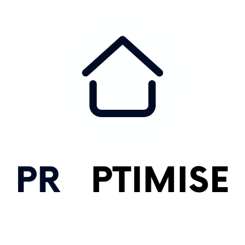 Proptimise Logo primary white for blue background Proptimise Property Logo for blue background